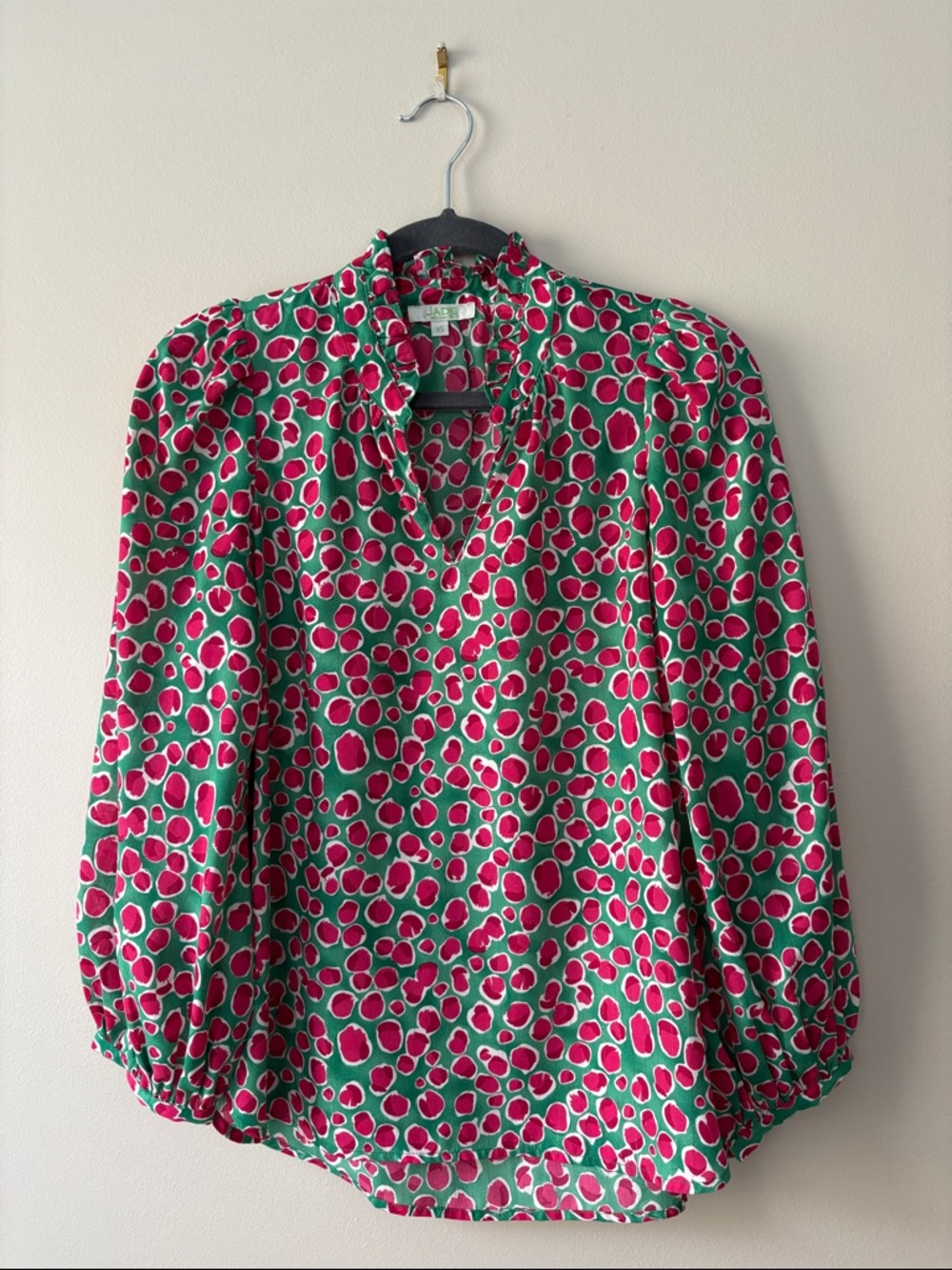 Women's Green & Pink Printed Puff Sleeve Blouse by J.Crew